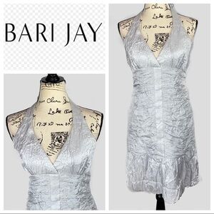 NWT Bari Jay Halter Silver Dress Taffeta Metallic